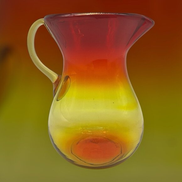 Amberina Hand Blown Art Glass 7 Inch Pitcher with Applied Handle Serve Ware - Picture 3 of 16